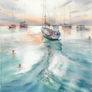 Before dawn.  Author's aquarelle print