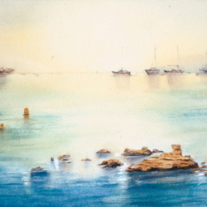 Morning on the sea. Author's aquarelle print