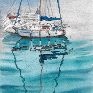 Blue ocean. Author's aquarelle print