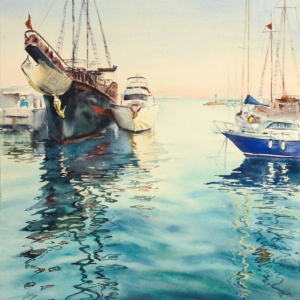 Paphos harbor series. Author's aquarelle print