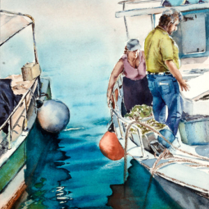 Toilers of the sea. Author's aquarelle print