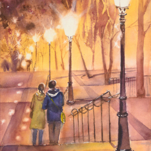 Orange Paris. Aquarelle original